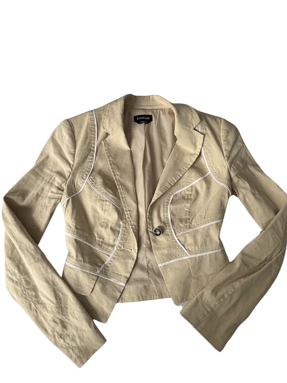 Bebe Y2K Vintage Beige Cropped Fitted Blazer